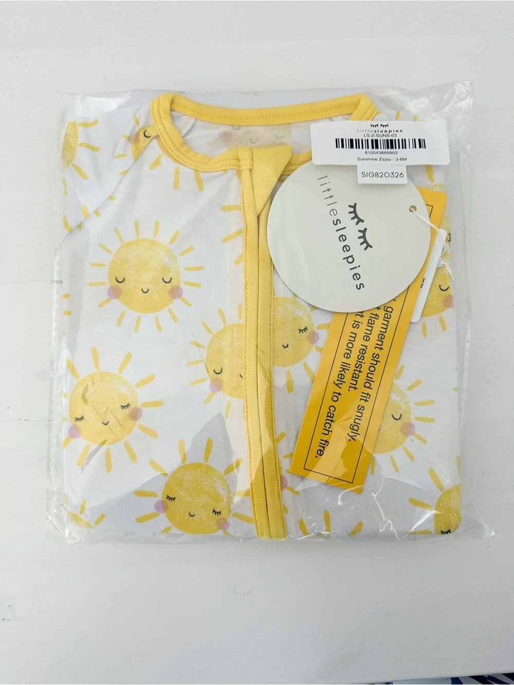 Little Sleepies Yellow Sunshine zippie footie 3-6m NWT